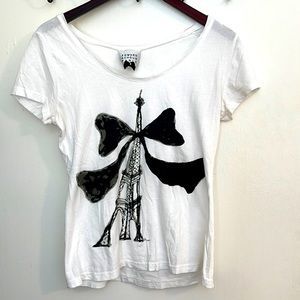 Edward Achour Paris White Eiffel Tower Tee. Size Small